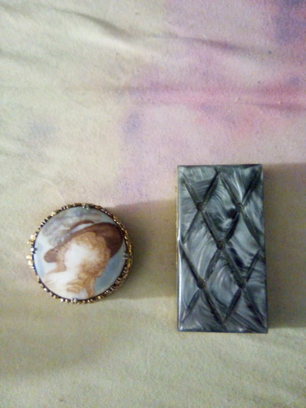 Vintage Cameo Portrait Pill Case and Marbled Compact Case